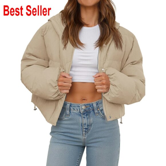 Cropped Puffer Jacket Oversized Y2K Chic Winter Hoodie Down Coat with Pockets